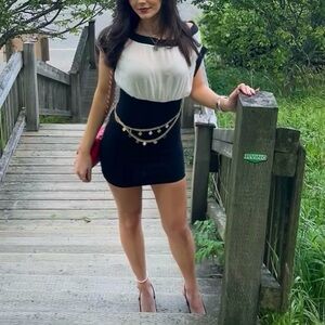 QUINTON | VINTAGE |  Y2K | Black and White Mini Dress - Chain Waist Not included